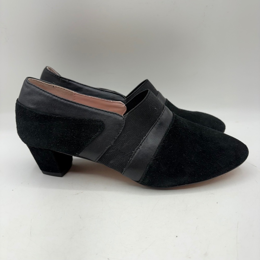 Taryn Rose Black Suede Leather Block Heel Pumps Slip On Shoes Finna Size 6M